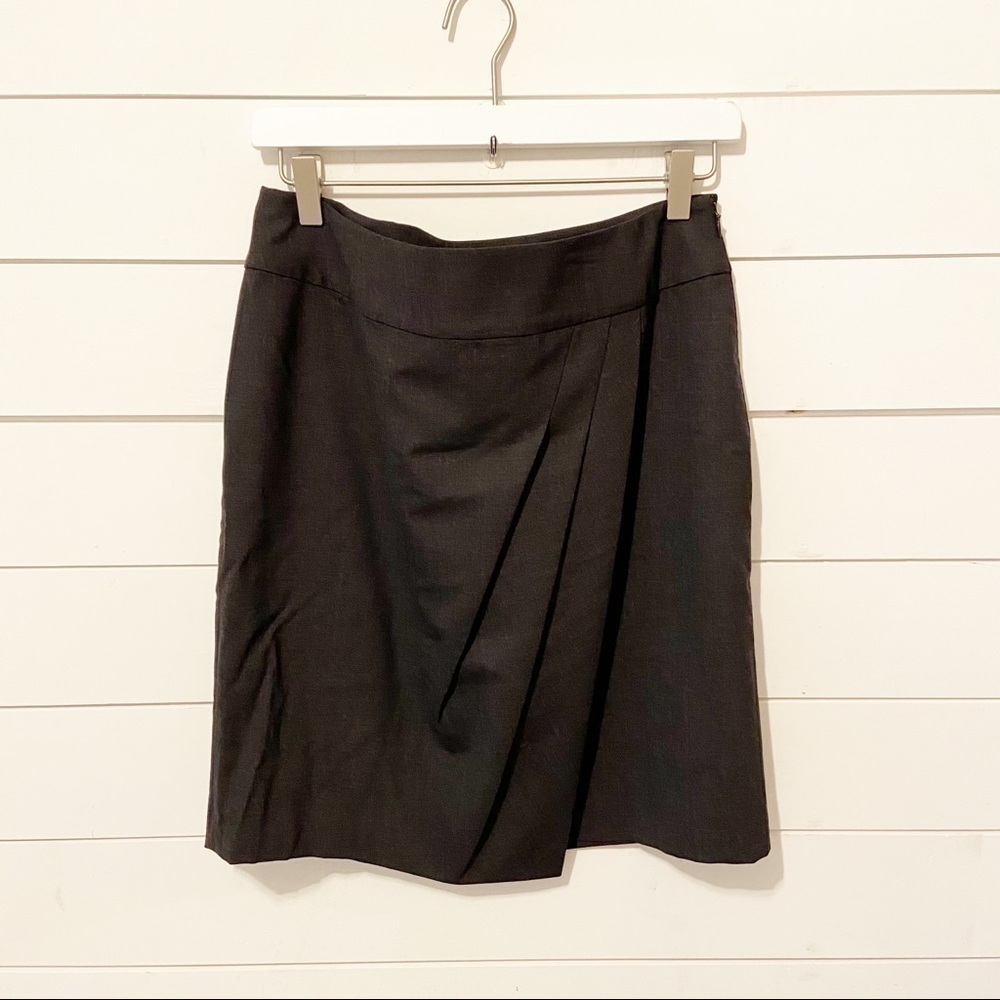 Ann Taylor | Dark Grey Side Front Pleat Wool Skirt